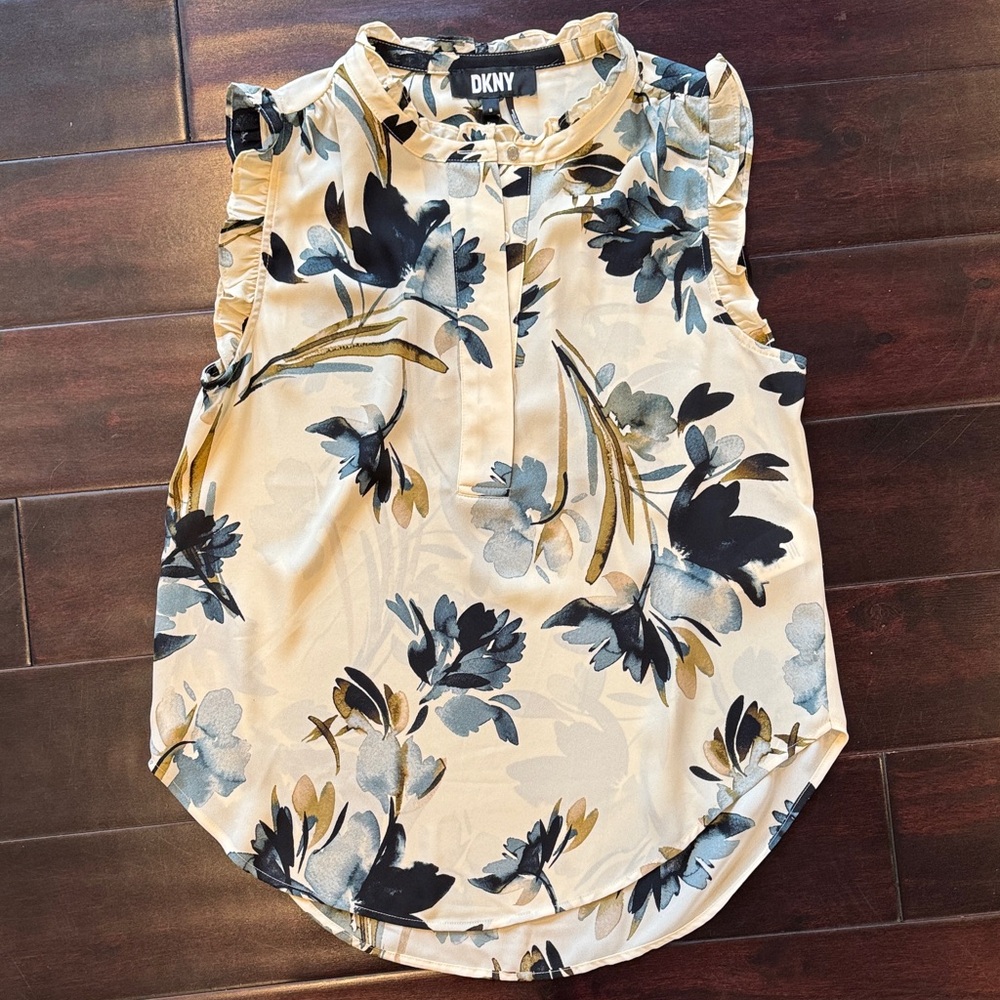 DKNY Floral Ruffle Blouse - Cream and Black